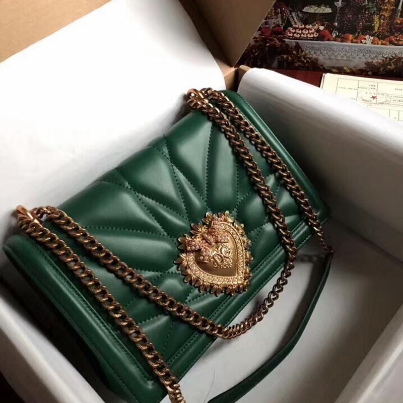 D&G Shoulder Chain Bag BB6651 Full Leather Ink Green
